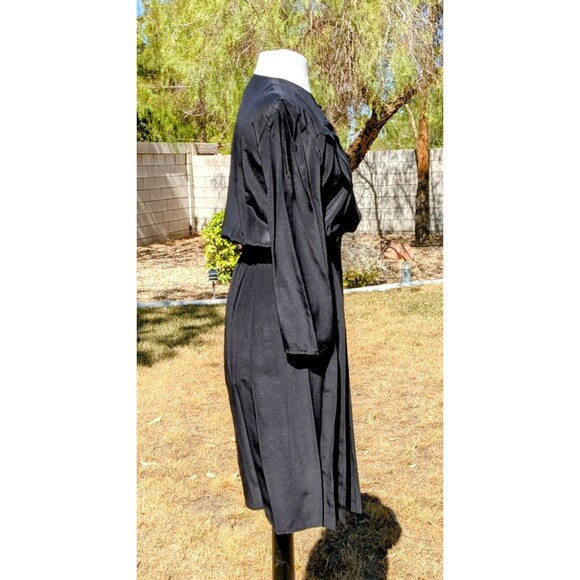 VTG Black Silk Charles Bianco Italian Collection Blouson Pleated Midi Dress EUC - Picture 3 of 6
